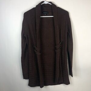 Fortune + Ivy brown button tab detail open long cardigan sweater NWOT sz XS